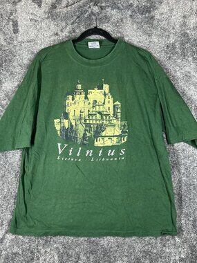 Promo Stars Shirt Mens 2XL Green Vilnius Lithuania Travel Graphic Tee Souvenir